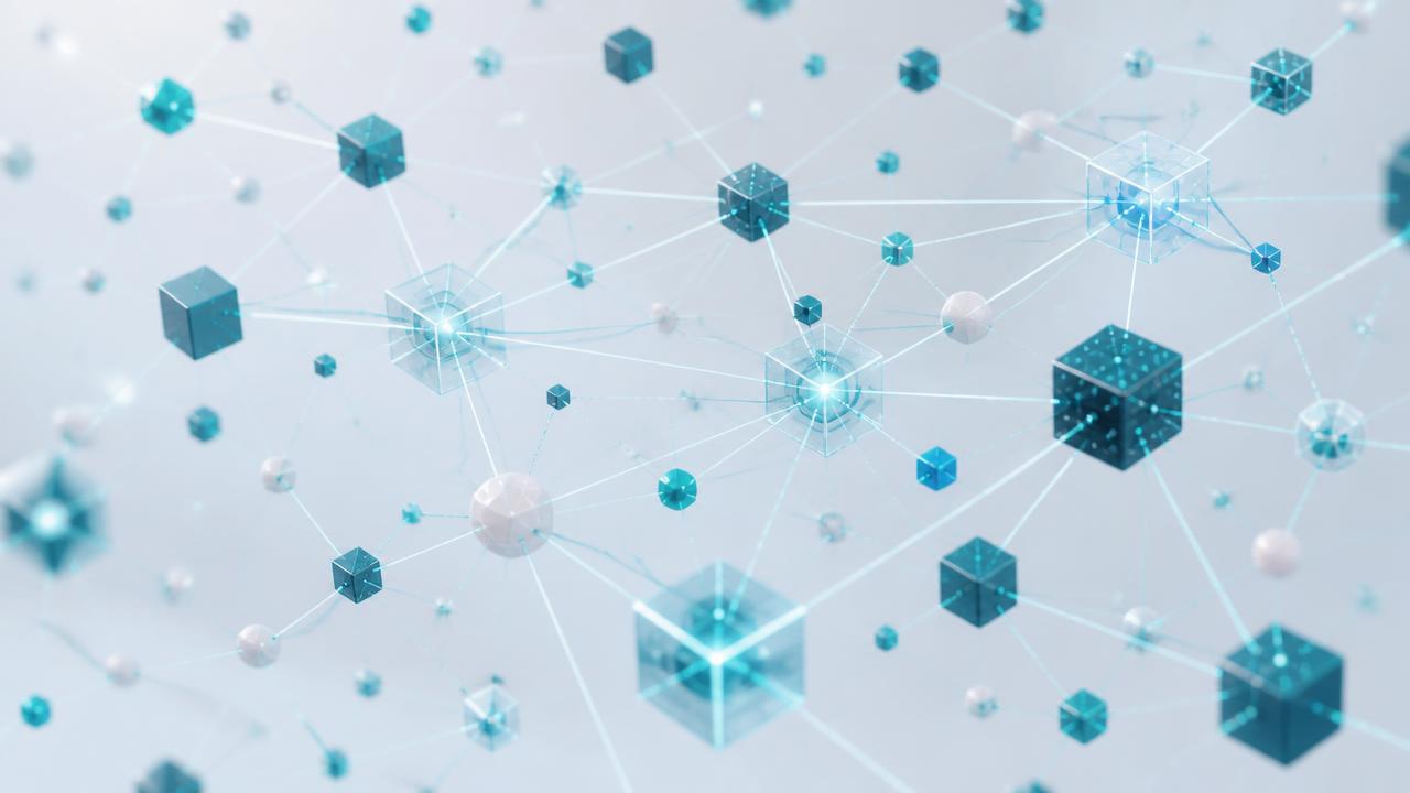 Abstract 3D visualization of a structured digital network